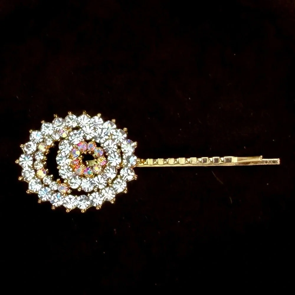 Vintage goldtone, clear and iridescent bling barrette, hair pin.